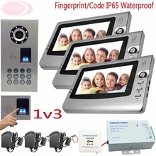 Sunflowervdp Video Door Phone Doorbell Bell Intercom IP65 Waterproof Fingerprint Unlock CCD Outdoor Camera Home Intercom 1v3