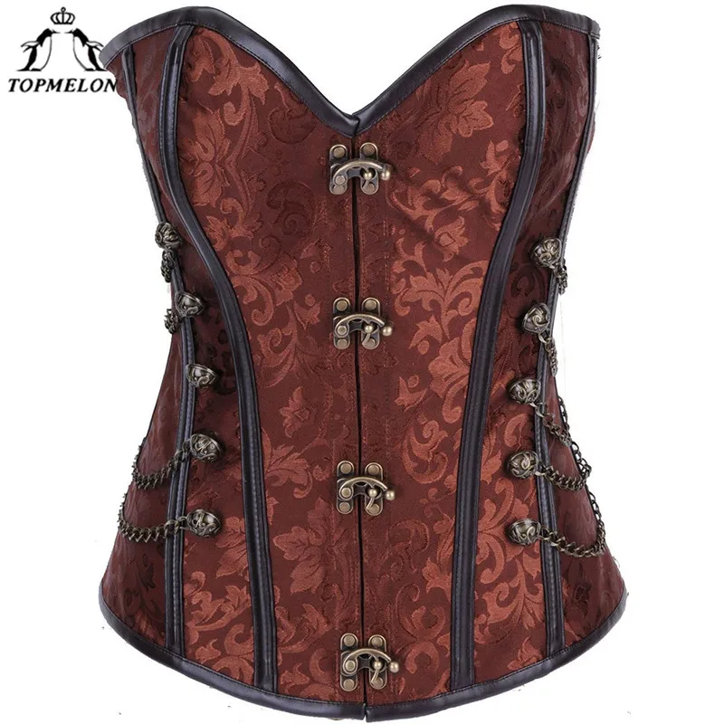 TOPMELON Steel Boned Corset Steampunk Bustier with Chains Gothic ...