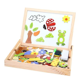 

Childrens Wood Puzzle Multifunction double sided magnetic Drawing board puzzle - Animal scene