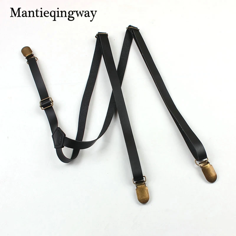 

3 Clips Suspenders for Wome Adjustable PU Leather Black Suspenders Mens Buckle Skinny Braces Belt Trousers Strap