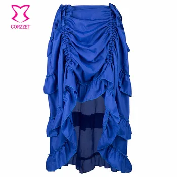 

Victorian Blue Ruffles Chiffon Lace Up Front Asymmetrical Vintage Gothic Skirt Women Skirts Steampunk Corset Sexy Petticoat Saia