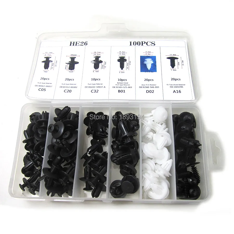 100pcs Plastic Car Fender Bumper Panel Push Retainer Fasteners Rivets