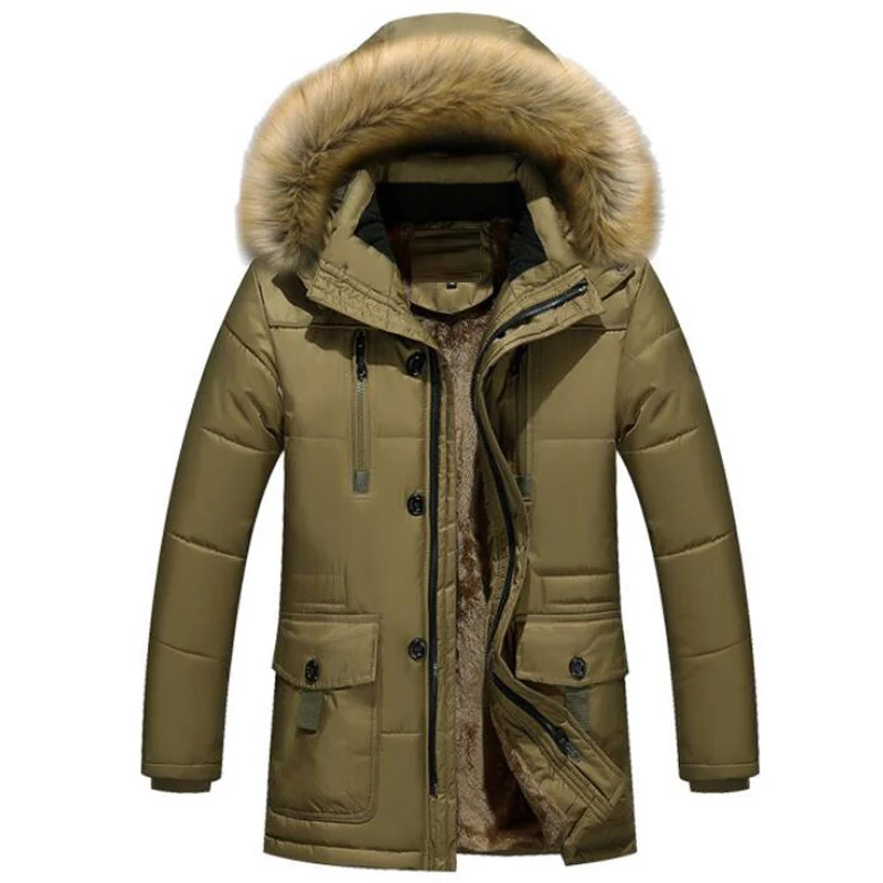 Меховые пальто мужские зимние толстые длинные куртки мужские плюс бархатные пальто с капюшоном casaco masculino inverno мужские уличные теплые парки 4XL - Цвет: Шампанское