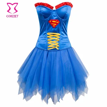

Fashion Women Superhero Halloween Corset Dress Burlesque Costumes Sexy Corsets and Bustiers Skirt Set Corselet Gothic Clothing