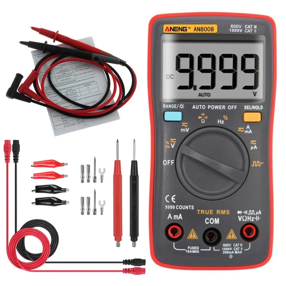 ANENG AN8008 Цифровой мультиметр 9999 отсчетов с подсветкой AC/DC Вольт Ампер Ом Емкость