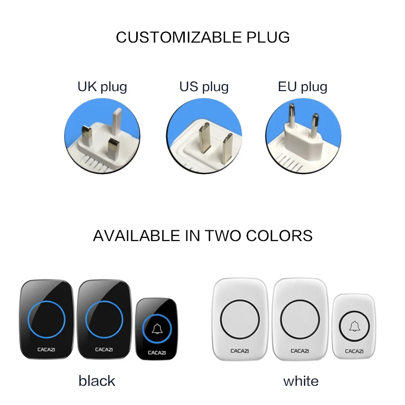 Водонепроницаемый беспроводной дверной звонок, 300 м, дистанционный звонок, ЕС, Великобритания, США, умный дверной звонок, звонок, 220 В, 1 кнопка, 2 приемника, дверной звонок