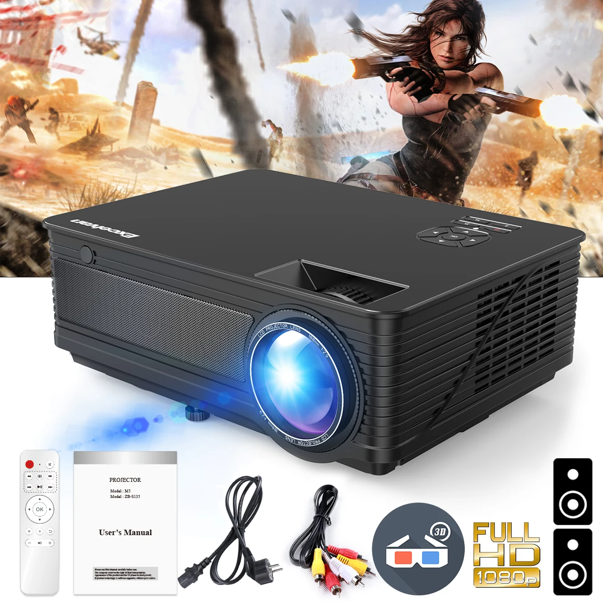 Excelvan M5 LED Full HD Projector Home Cinema TV 3D LCD Multimedia Video Game Projectors 3500 Lumen 1080P HDMI VGA Proyector - ANKUX Tech Co., Ltd