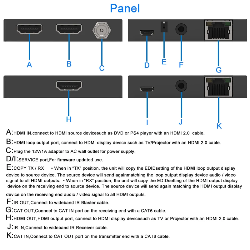 18 Гбит/с HDMI удлинитель 4K IR 4K X 2K@ 60Hz HDMI удлинитель 2 порта HDMI 2,0 удлинитель петля HDMI передатчик приемник по Cat6 RJ45