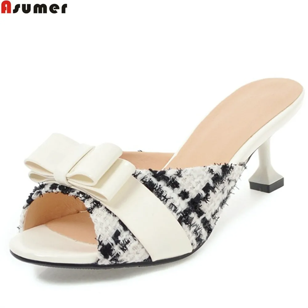 

ASUMER big size 33-43 2018 new fashion summer ladies shoes peep toe shallow elegant mules shoes heel 5.5cm women slippers