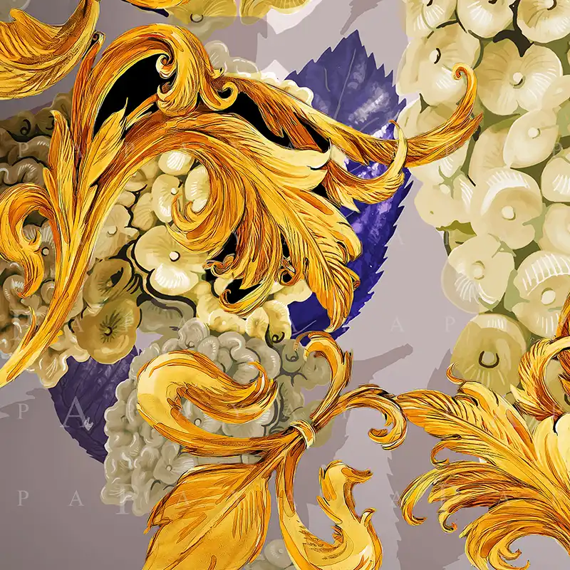 Tapiz Con Diseno De Hortensias Doradas Tapiz De Macrame Indio