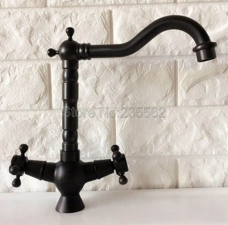 

Black Oil Rubbed Kitchen Sink Faucet Brass Finish Swivel Spout Washbasin Faucets Cold and Hot Water Mixer Taps Deck Mount lnf363