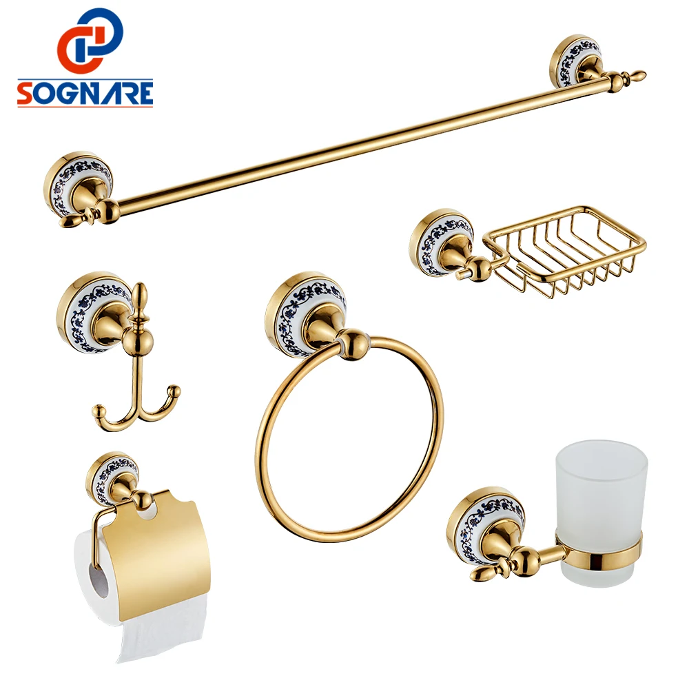 Preise SOGNARE 6 stücke Bad accessoires Einzigen Handtuch Bar, Robe Haken, Papier Halter, Tasse Halter, seife Box Set Bad Hardware Sets D1900