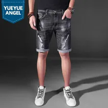 Мужские короткие Горячие Модные летние потертые мужские джинсы из мягкого хлопка, джинсы длиной до колена, винтажные зауженные джинсы, мужские брюки