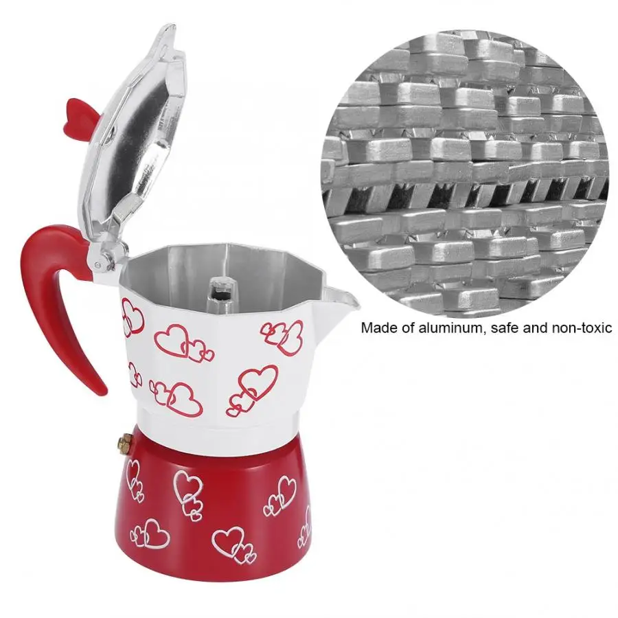 6 чашек 300 мл кофейник Moka Pot Кофеварка красное сердце Печатный алюминиевый сплав