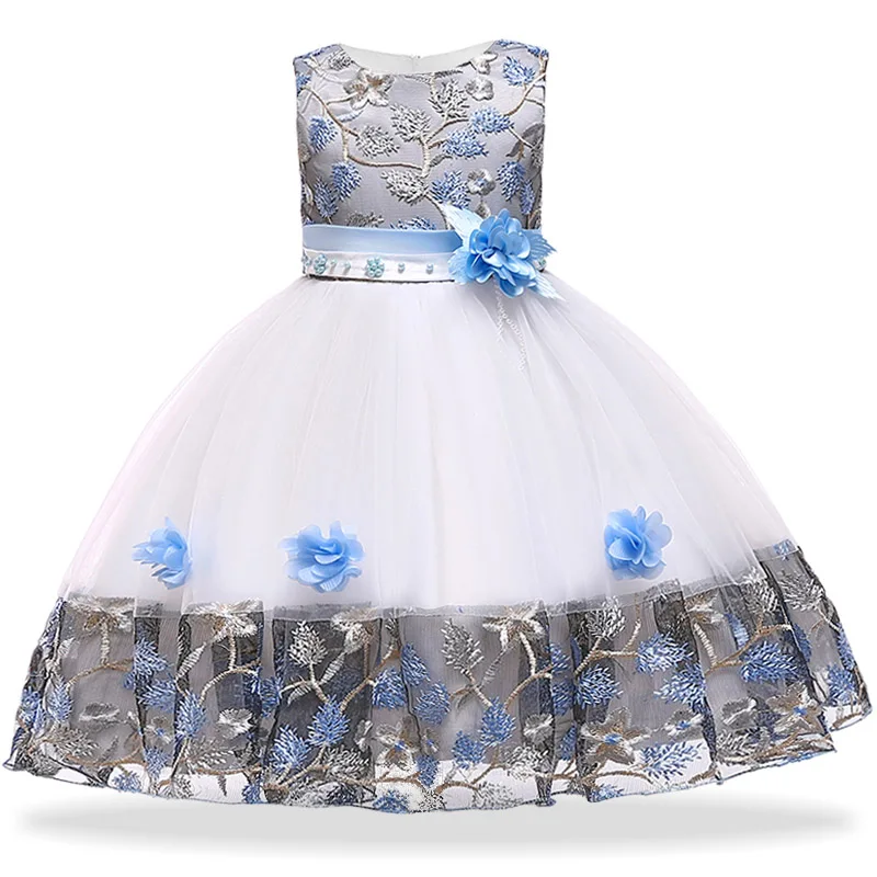 Vestido/свадебное платье с цветочным узором для девочек; праздничное платье для девочек; Детские платья для девочек на День рождения; элегантное платье принцессы; Детский костюм - Цвет: Blue