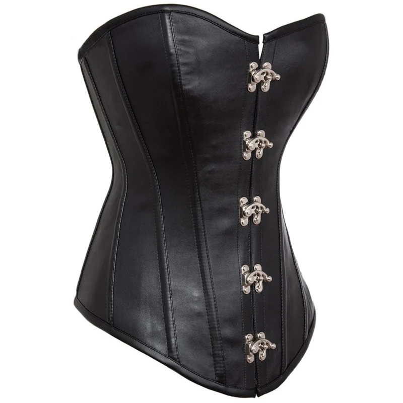 Черный корсет в стиле стимпанк со стальными косточками, кожаные платья, женские корсеты и бюстье, костюмы размера плюс S-3XL, топы