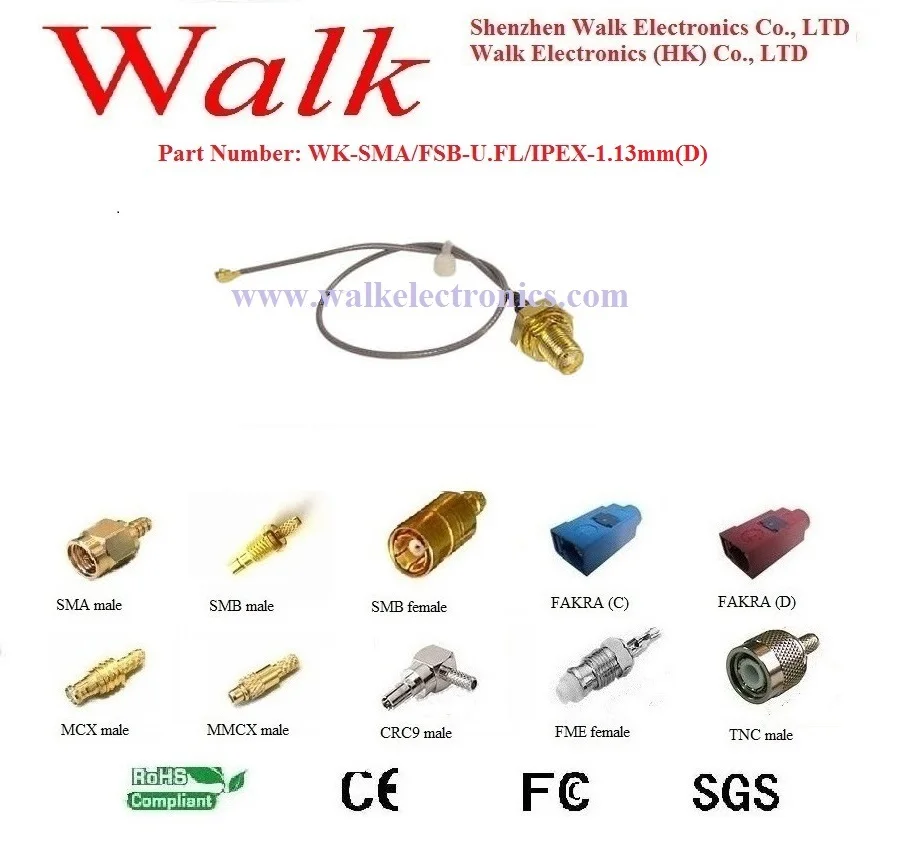 

cable antenna SMA female cable Antenna cable SMA female straight bulkhead to U.FL IPEX female right angle with 1.13mm(D) cable