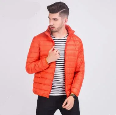 

Fall and Winter 2018 New Light Down Garment Men's Standing Collar Short Long Sleeve Clothing Slim Solid Color Down Jackets Tops