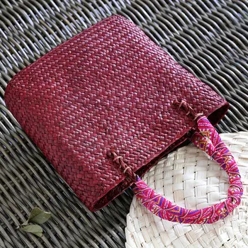 Vintage straw tote bag storage bag woven shopping bag shoulder bag ethnic style woven handbag 3