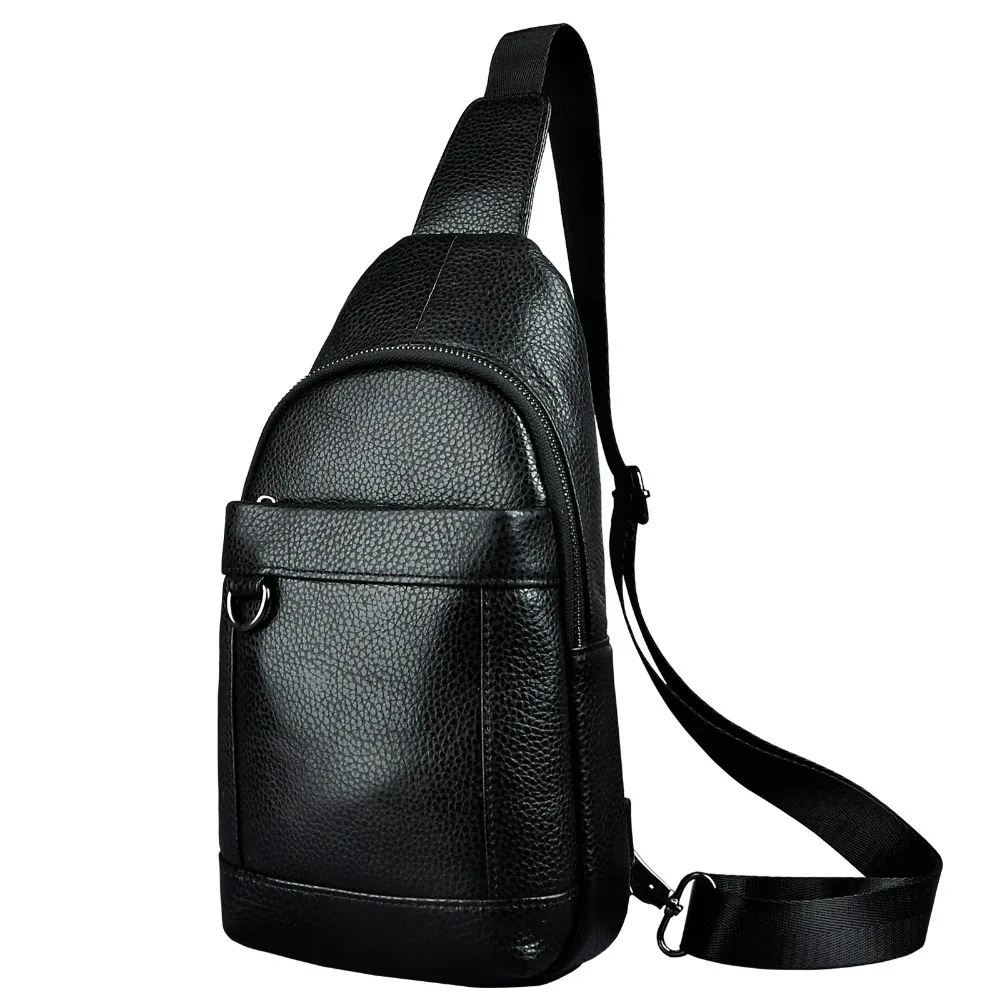 Men Genuine Leather Casual Fashion Waist Pack Chest Bag Design Sling Bag One Shoulder Bag ...