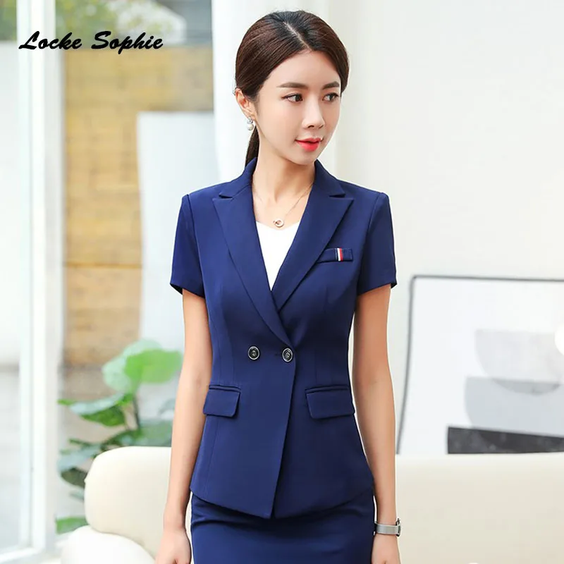 Women's Plus size Blazers coats 2019 Summer cotton Double button Short sleeve Small Suits jackets ladies Skinny Blazers Suits