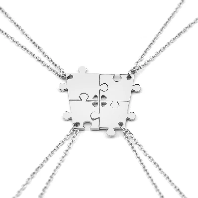 

Fashion Personality 4 Pieces / Set Mosaic Jigsaw Pendant Pendant Necklace Silver Family BFF Best Friend Love Friendship Jewelry