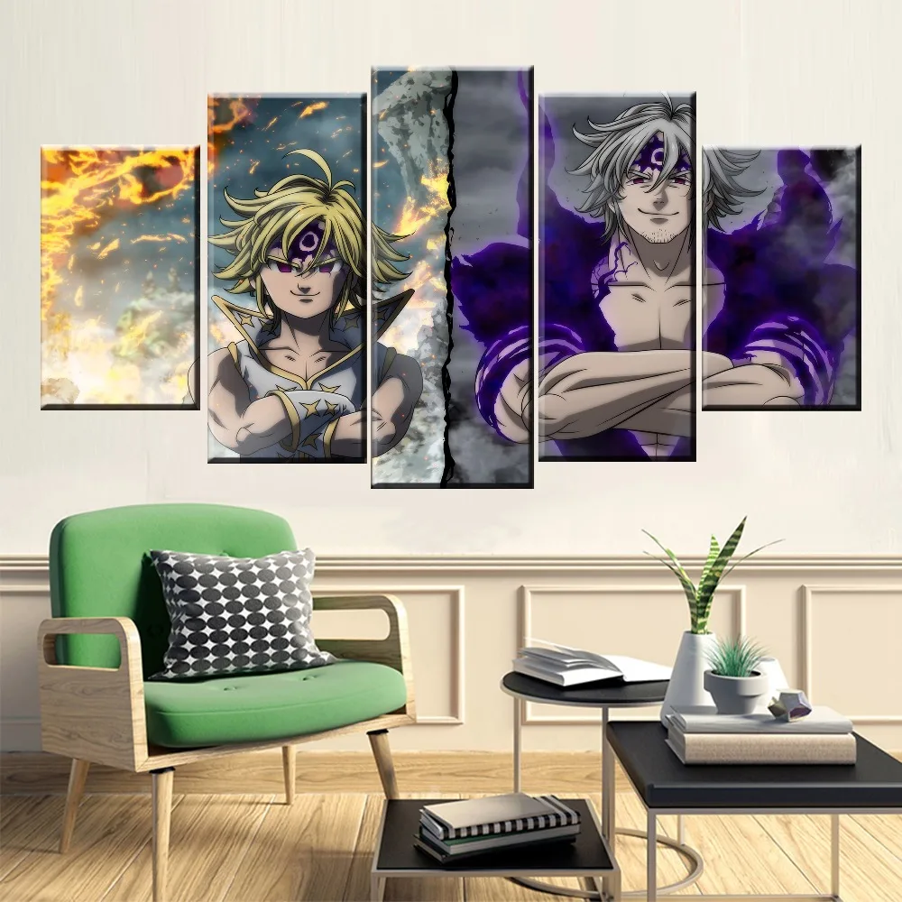 

5 Panel The Seven Deadly Sins Anime Characters Canvas Painting Printed For Living Room Wall Art Decor Picture Artworks Poster