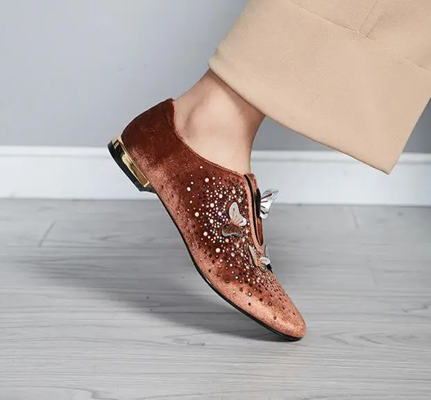 

2010 Latest Fashion Crystal Butterfly Luxury women shoes Flock Sheepskin Flat Brand Leisure Shoes Big Size