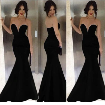 

Fashionable Black Mermaid Prom Gown Sexy Strapless Floor Length Evening Dress for Wedding Party Custom Made