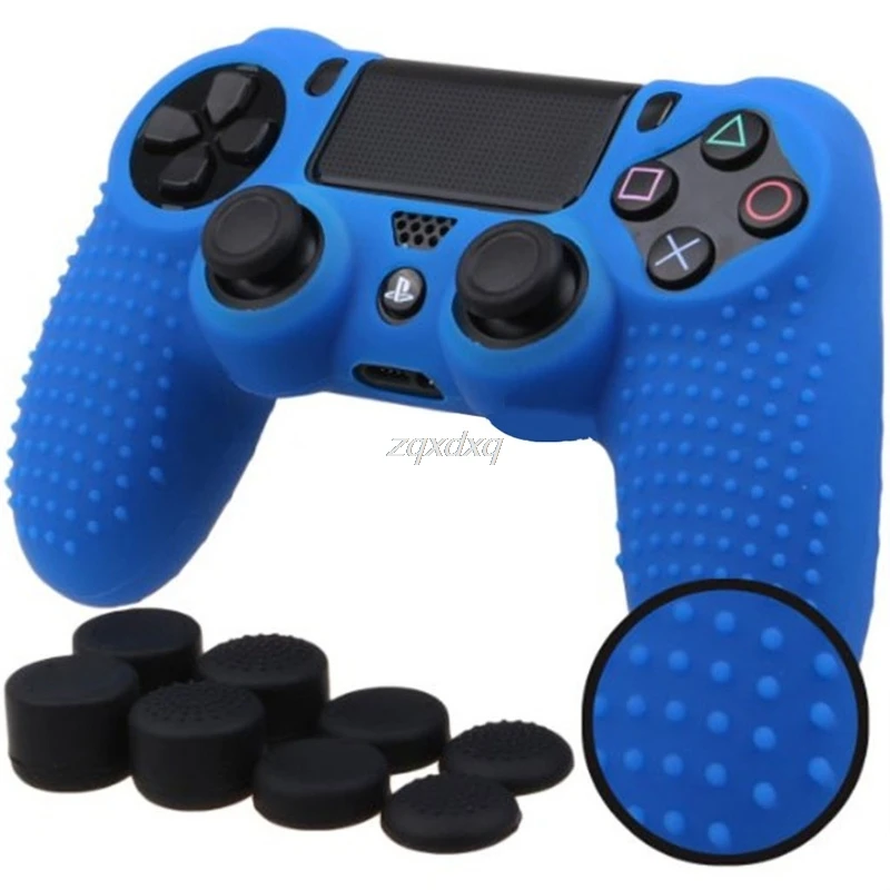 

Anti-Slip Silicone Skin Cover Case + 8 Thumbsticks Grips Caps for Playstation 4 PS4 Pro Slim Controller AUG_22 Dropship
