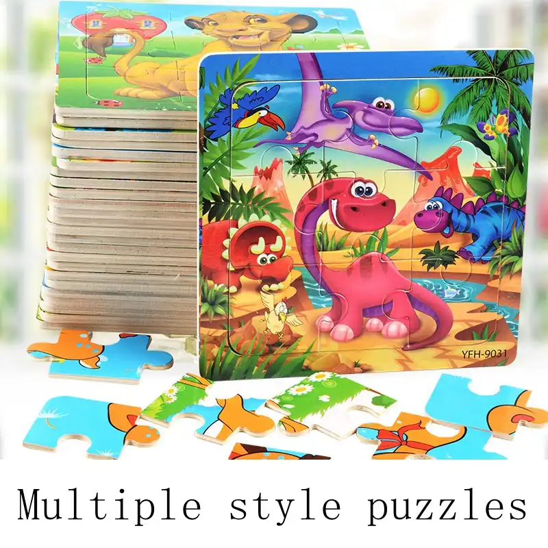 Puzzle Kayu Kartun Jigsaw Seri Hewan Sapi Dinosaurus Mouse Harimau