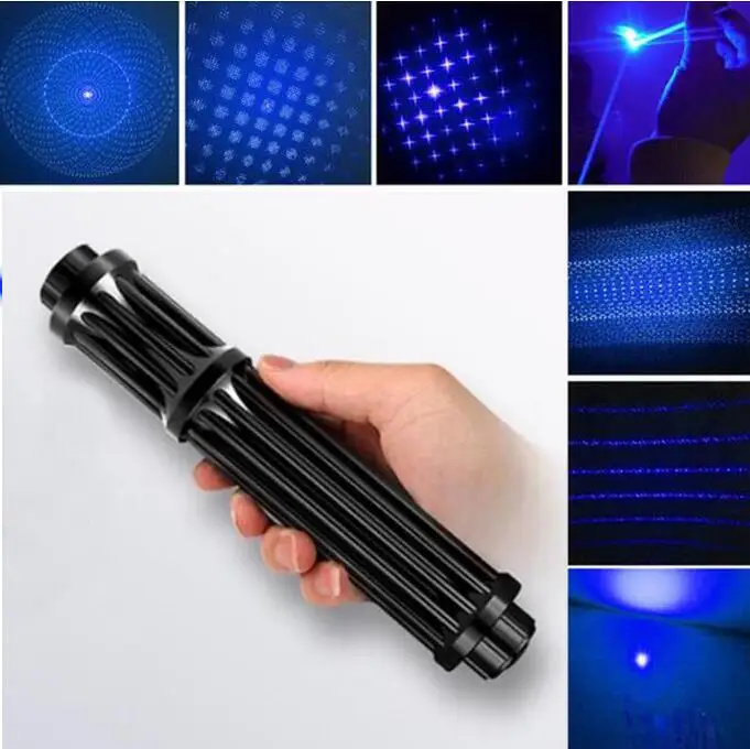

Most Powerful Military 100000m 450nm Blue Laser Pointers SOS Flashlight Burn Match Candle Lit Cigarette Wicked LAZER +Box