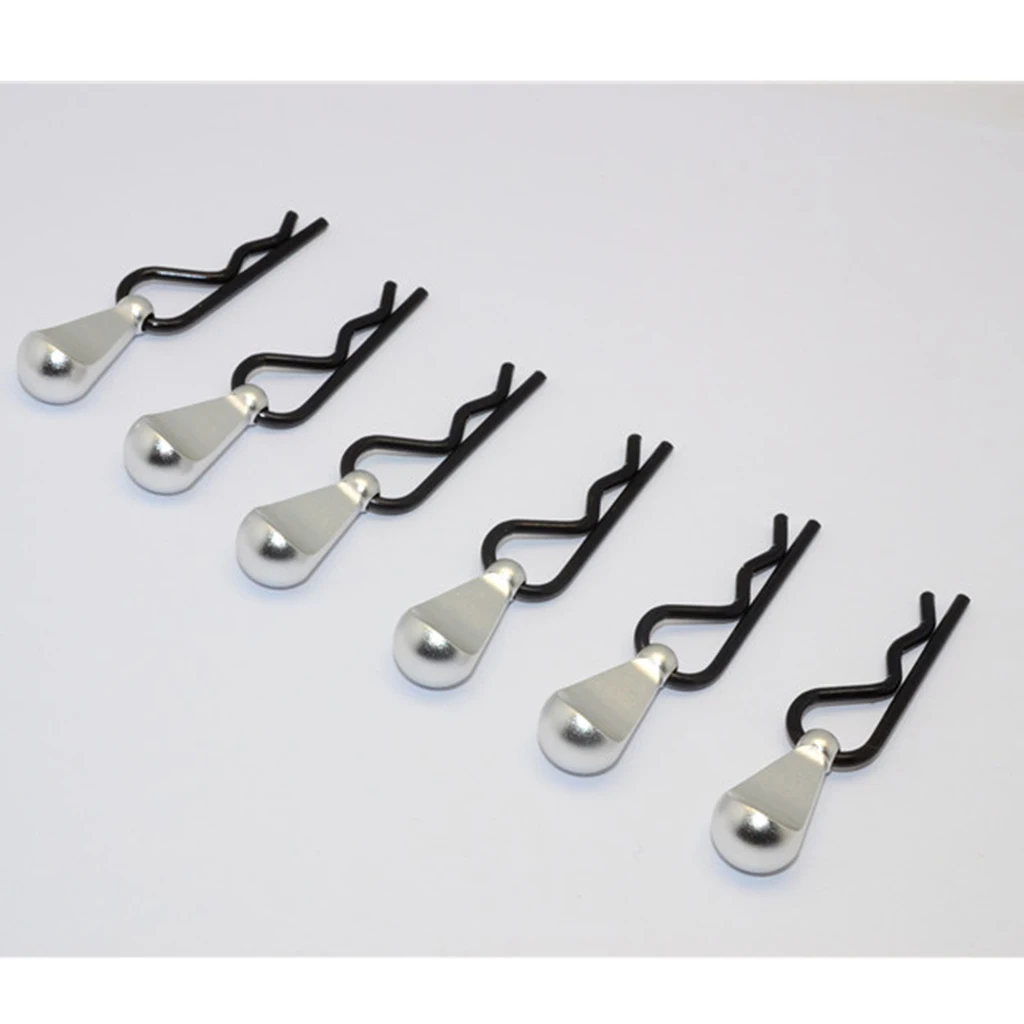 6pc Metal Body Clip Pins w/ Pull Tabs for 1/16 1/18 1/24 1/28 RC Truck Buggy
