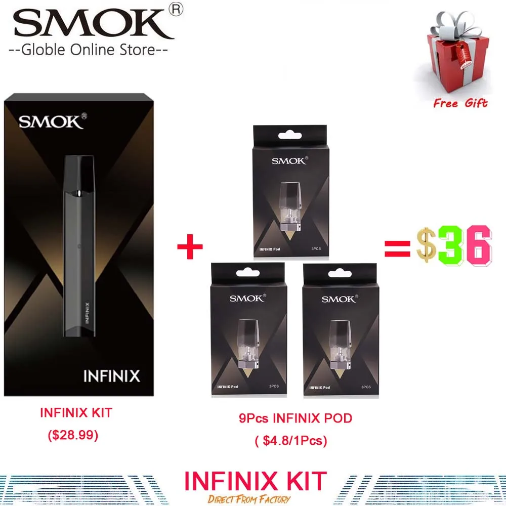 

Vape SMOK Infinix Kit Anti-Leaking 250mah Built-in Battery with 2ml Pod Gift Vaping E Cigarette Mini Stick Vape Pen VS NOVO KIT