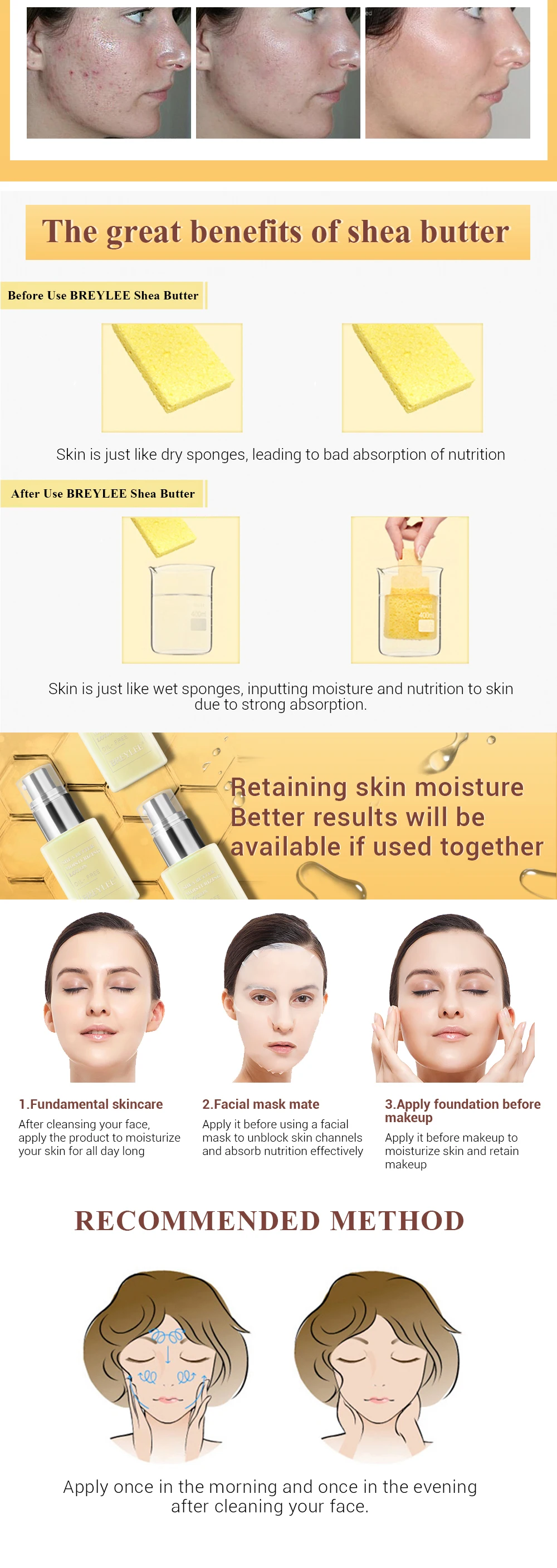 BERYLEE Shea Butter Moisturizing Face Cream Lotion Anti Aging Emulsion Easy To Absorb Skin Care Moisturizer Day Night Cream 45g