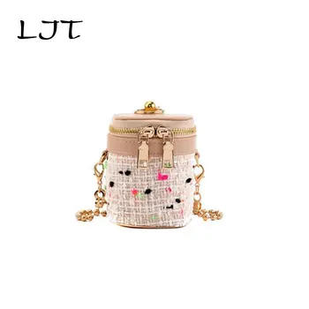 

LJT 2019 New Wild Woolen Single Shoulder Messenger Bag Handbags Women Small Fashion Chain Crossbody Woven Bucket Bag bolsos muje