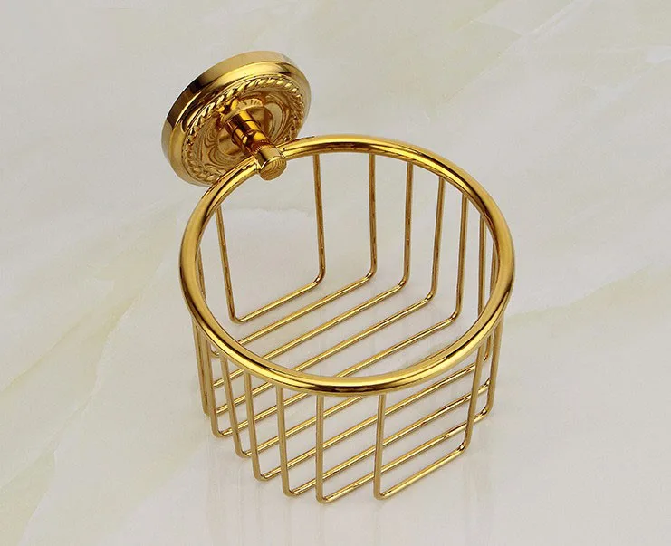 Gold Color Bathroom Accessaries Toliet Tissue Paper Basket Towel Roll Holder Chinese Luxury Style zba609