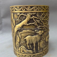 Китай Бронза Сан-Ян Кай Тай 3 Овец Статуи Животных Карандаш Ваза Горшок Щетка Баррель