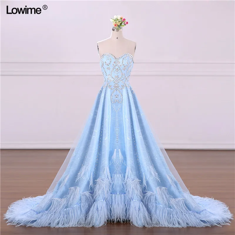 Real Photo A-line Sweetheart Evening Dresses 2018 With Beading Crystal Feather Prom Gowns Custom Made vestido de festa (3)