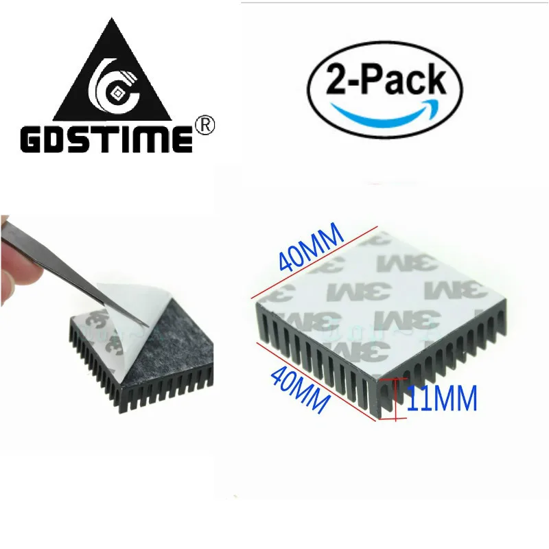 Алюминиевый радиатор Gdstime 2 шт. 40x40x11 мм с лентой 3 м 4 см|aluminum heat sink radiator|heat radiatorfan 40mm |