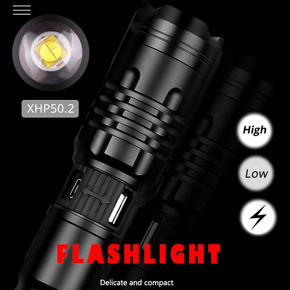 Poderosa Lanterna Recarregável Xhp70.2 Usb Zoom Xhp50 Caça Lâmpada Auto Defesa Uso 18650 Led Xhp50.2 Mod. 179822 9 Poderosa lanterna led xhp50.2 recarregável xhp70.2 usb