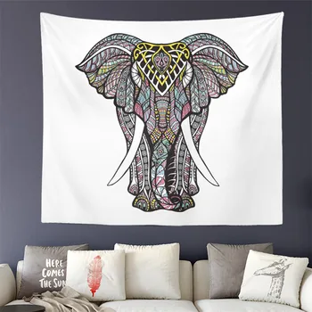 

Colorful Elephant Tapestry India Style Lotus Print Wall Hanging Cartoon Wall Carpet Polyester Fabric Beach Towel Home Decor D35