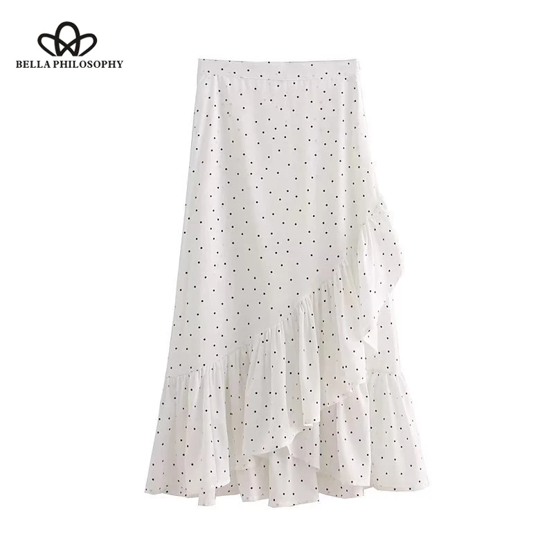 

Bella Philosophy summer chiffon dot print women skirts ruffle wrap women skirts A-line sweet mid-calf fmale skirt casual skirt