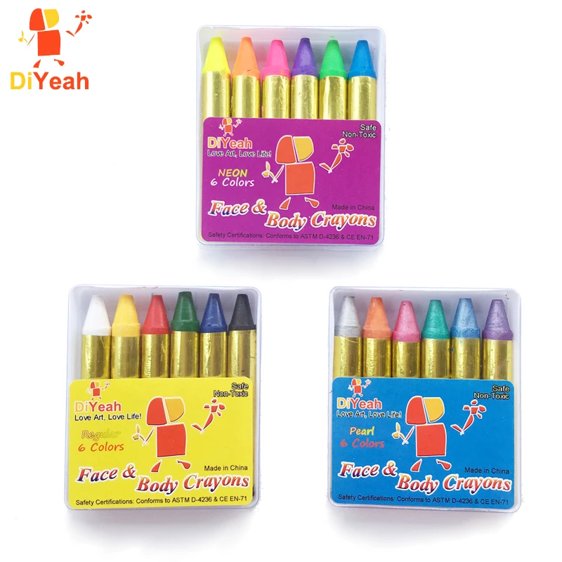 DiYeah البسيطة الجسم الطلاء الطباشير اللؤلؤ النيون الفلورسنت Maquiagem ماكياج الاطفال رسم على الوجه الصباغ الأشعة فوق البنفسجية الوهج اللوحة 6 لون ...