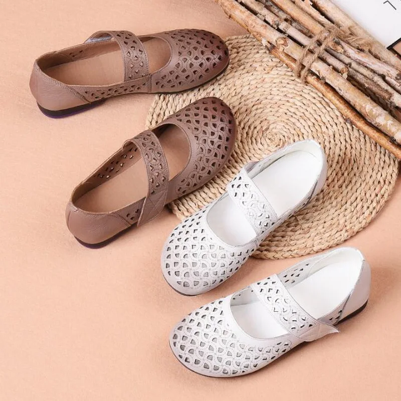 

Summer Shoes Genuine Leather Flat Women Shoes Woman Soft Sandals Female Fashion cowhide flat Sandals