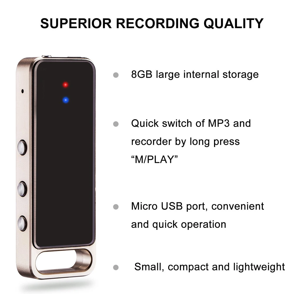 Digital Voice Recorder by Lgsixe 8GB Audio Recorder with MP3 Player - Mini USB Sound Recorder Dictaphone