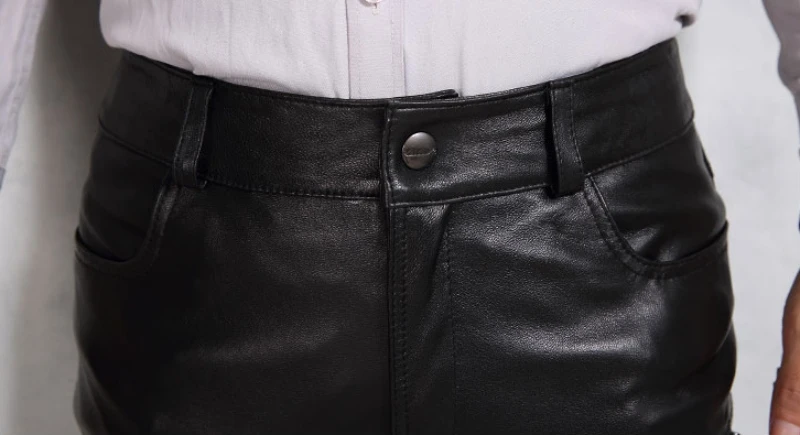 Штаны из натуральной кожи мужские роскошные брендовые черные мотоциклетные длинные штаны из овчины плюс размер 4XL флисовая подкладка толстые теплые брюки