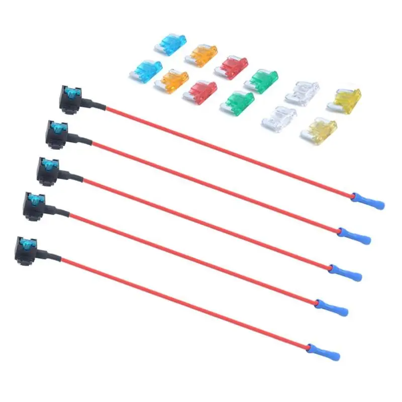 

5x Mini Size Car Fuse Holder Add-a-circuit TAP Adapter with 12x Micro Fuses
