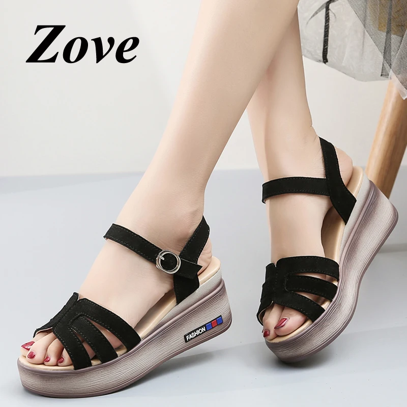 

ZOVE Women Wedge Sandals 2019 Summer Retro Suede Platform Sandlas Buckle Strap Outdoor High Heel Chic Ladies Beach Party Sandals