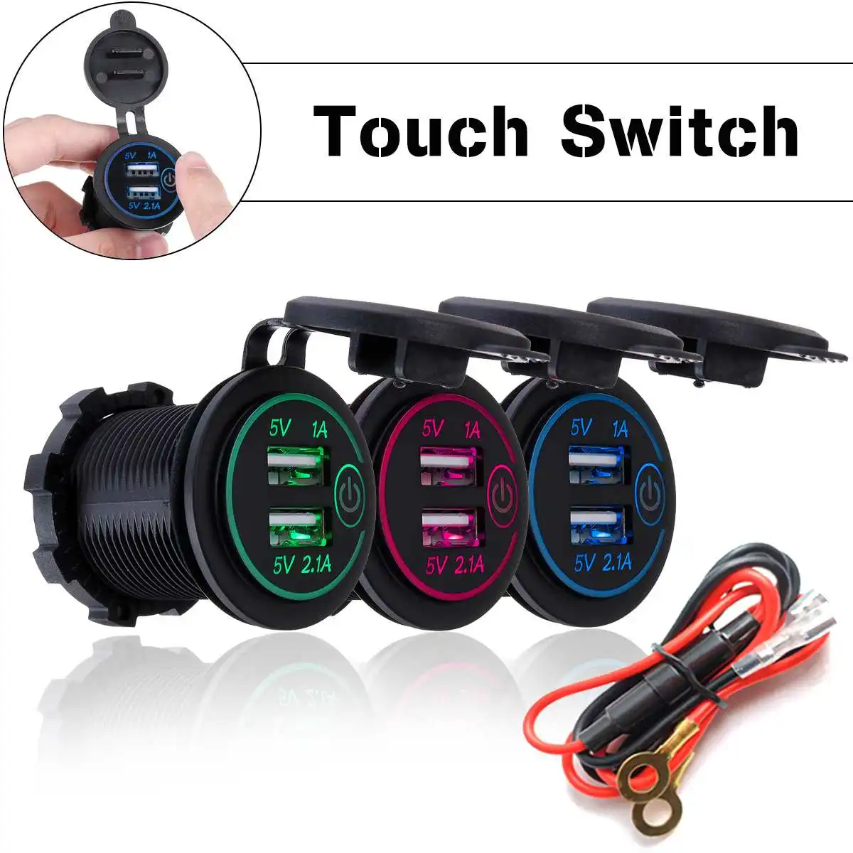 

12-24V 2.1A+1A Dual USB Car Charger Cigarette Lighter Socket Splitter Power Adapter Car Charger Power Adapter with Touch Switch